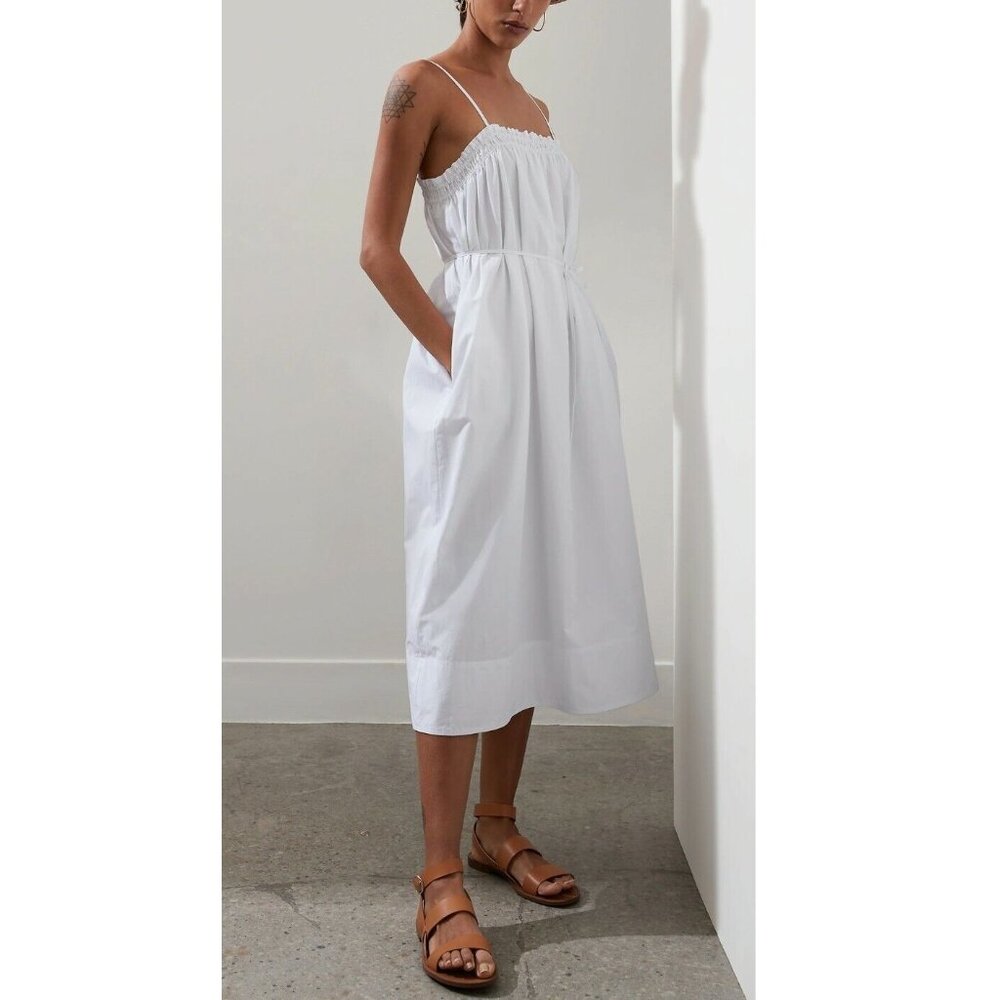 NWT Banana Republic White Lined Cotton Poplin Midi Tank Sun Beach Resort Dress L